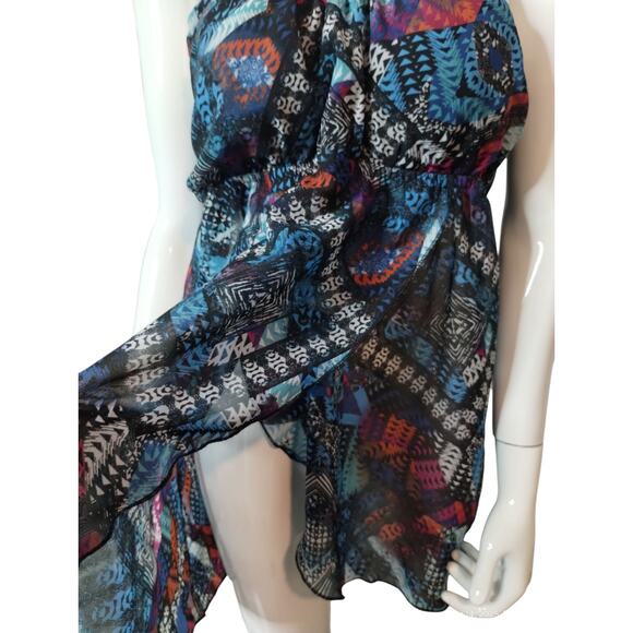 Women's Large Y2K Top-No Boundaries Colorful Halter Blouse-Beaded Satin Rope Tie - Picture 7 of 10